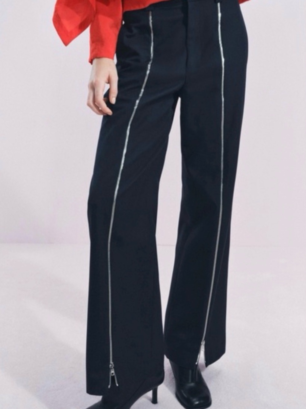 Dark Navy Pants with Exposed Silver Zipper